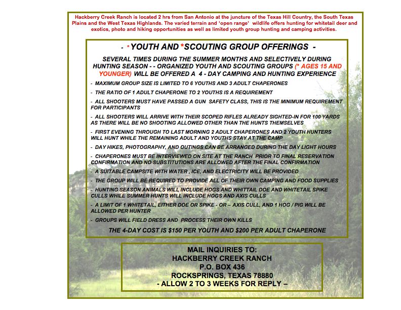 Youth and scouting group offerings